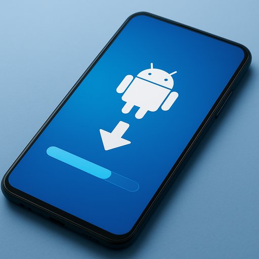 Feature download image: a modern smartphone showing an APK download progress in a clean blue interface. The scene conveys speed and reliability for Android users.