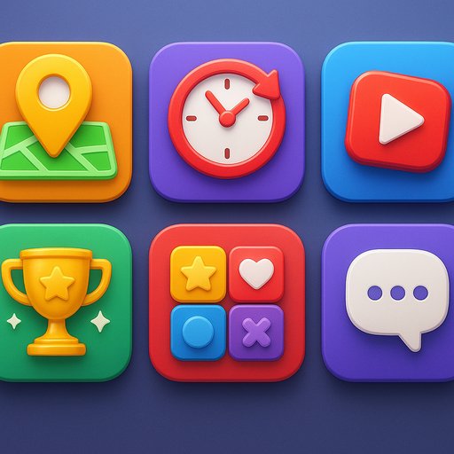 D666 game overview image illustrating various game modes and features with icons and colorful UI. The visuals convey variety and accessible gameplay.