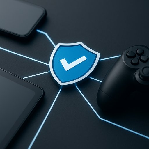 Close-up of a shield icon and connected devices illustrating secure multiplayer gameplay for the D666 iOS game app. The image emphasizes trust, encryption, and safe online interactions for players in Pakistan.